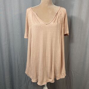 Free People Oversized Linen Tunic‎ Top Women S VNeck Blush Pink Boho Cottagecore